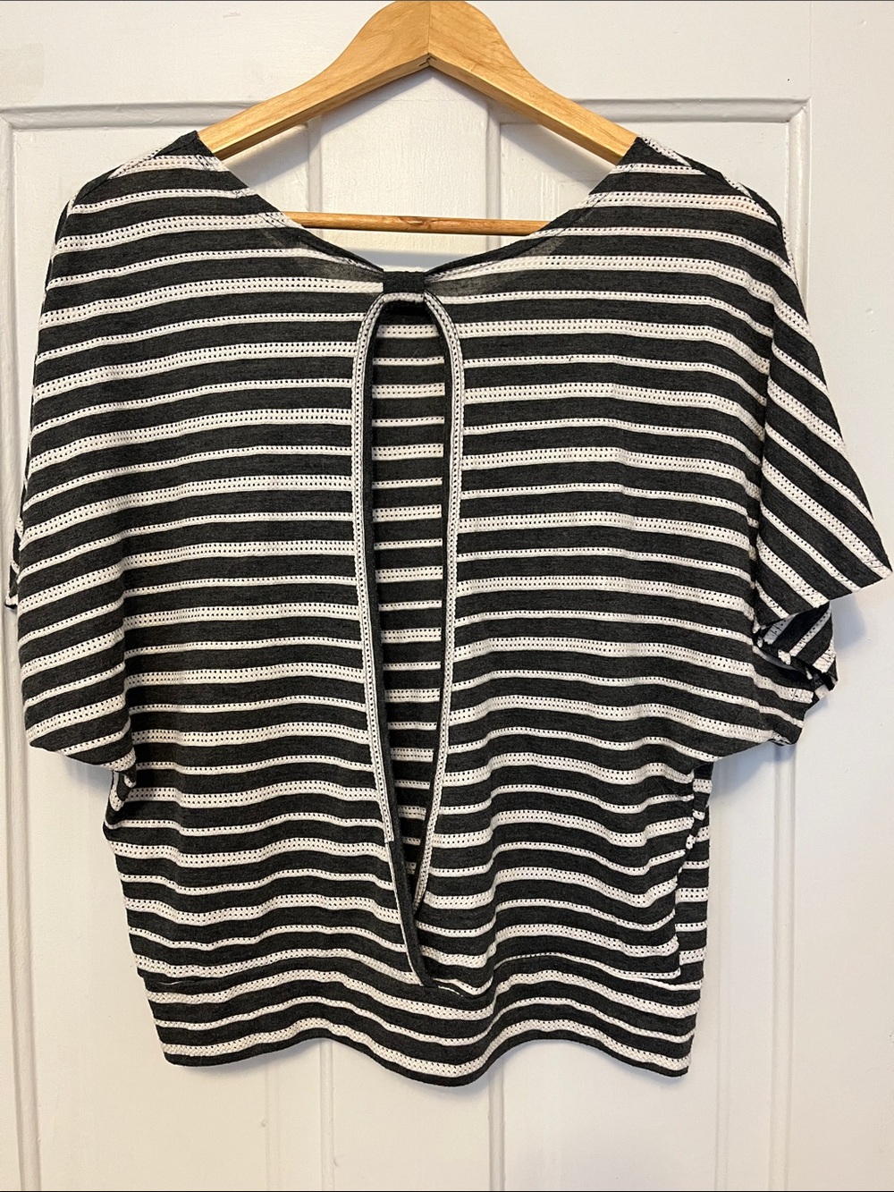Gray & White Striped Open-Back Short Sleeve Mine Top
